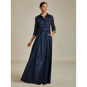 Alex Evenings Stretch Taffeta Embroidered Cocktail Dress w/ Sequin Bodice Size 4